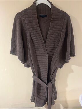 Knit Shawl Cardigan with Belt in Taupe-Brown